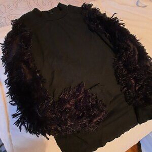 Shein Black goth grunge top, fringy sleeves